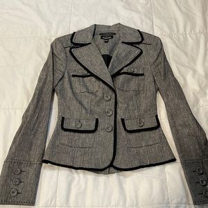 Linen grey blazer with black ribbon trim